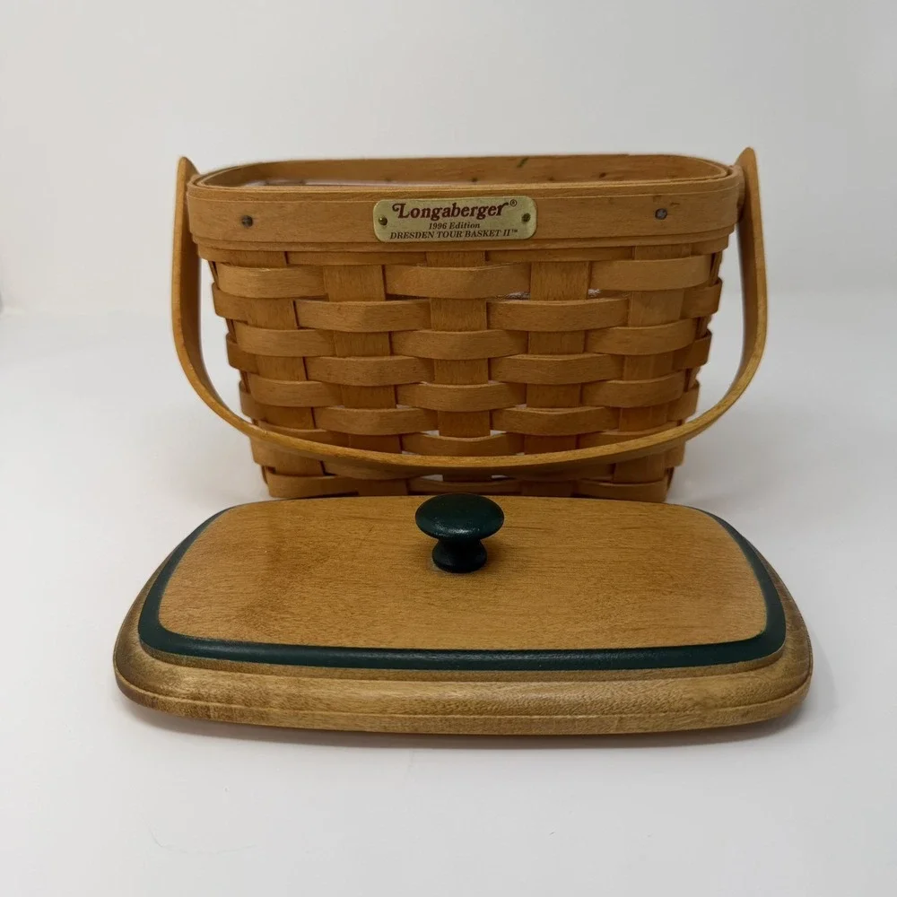 VTG Longaberger Dresden Tour Basket II 1996 w/ Lid, Liner & Tie-On Collectors